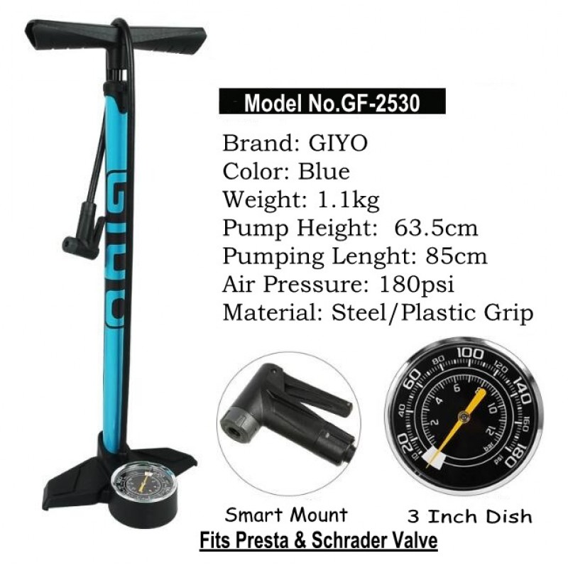 Τρόμπα δαπέδου BETO gf 2530 Alloy floor pump AV/FV blue με μανόμετρο